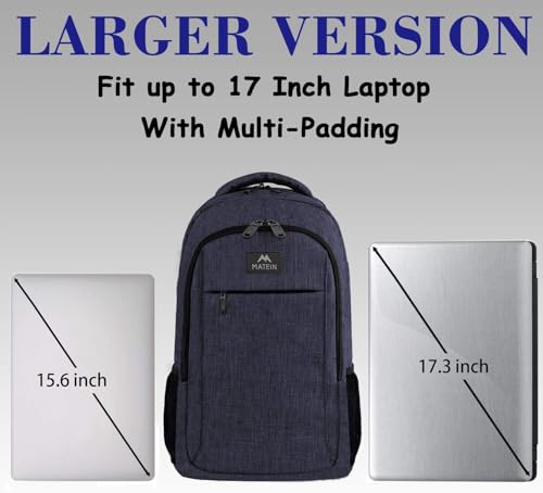 Image of MATEIN Large College Backpack, Sturdy Computer Backpack with USB Charging Port Fits 17 inch Notebook, Carryon Luggage Travel Laptop Bag for Business Men and Women Christmas New Year Gift, Blue | Large Carry On Luggage Travel Laptop Bag, Anti Theft Pocket, Sturdy College Business Daypack, Gifts for Men & Women