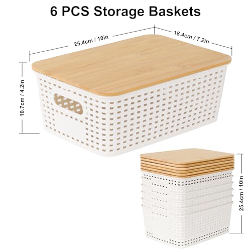 Nymblis 6Pcs Storage Box with Lid, Plastic Stackable Storage Baskets with Bamboo Lids, Plastic Storage Bins Containers for Kitchen Bathroom Cabinets Organization (25.4x18.4x10.7cm) - Cosy Home Interiors Nymblis 6Pcs Storage Box with Lid, Plastic Stackable Storage Baskets with Bamboo Lids, Plastic Storage Bins Containers for Kitchen Bathroom Cabinets Organization (25.4x18.4x10.7cm) - Image 2