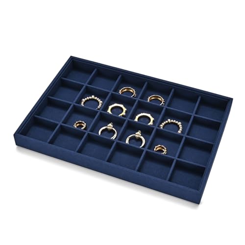 24 Grids Jewelry Tray Earring Organizer Tray Microfiber Jewelry Display Tray Ring Earrings Holder Trays Jewelry Drawer Organizer for Ring Earrings Holder Storage Display Tray