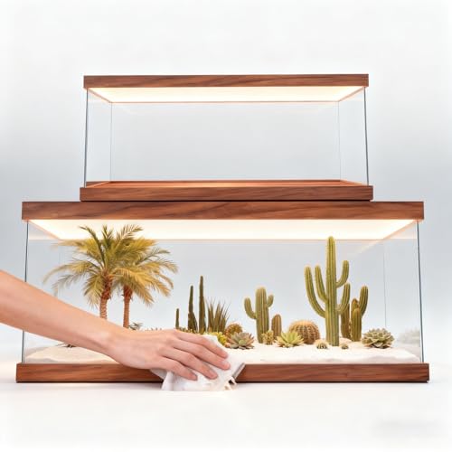 Vitrina Expositora Caja Expositora Apilable Extra Ancha Tira Luz, Contenedores Almacenamiento Cúbicos Acrílico Impermeables, Vitrinas Escritorio Grandes, Fáciles Instalar(20x15xH20cm/8x6x8in)