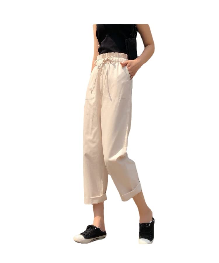Women Vintage Pants Grunge High Waist Rolling-up Harlem Long Pants Oversized Straight Led Trousers with Pockets