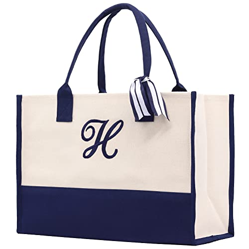 VANESSA ROSELLA Monogram Tote Bag, Cotton Canvas, Navy H