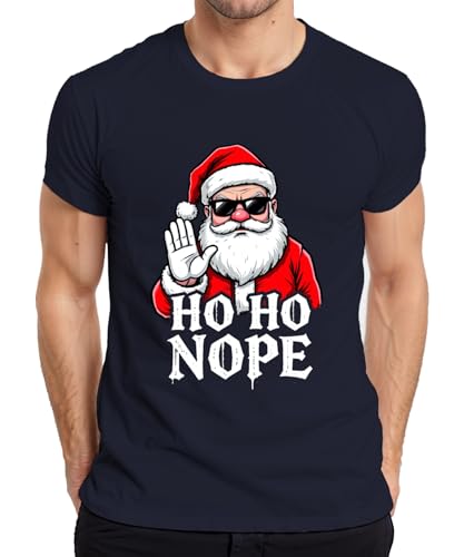 Ho Ho Nope Santa Claus Sunglasses Funny Christmas Mens T-Shirt, navy, XL
