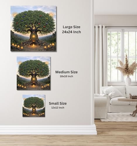 Image of Kunj Cart Kalpavriksha Tree Painting | 8+ DESIGNS | Kalpvriksh Tree Wall Painting | Lucky Tree Wall Art For Living Room, Bedroom and Office Decor | Canvas Painting for Wall Decoration (Design - A, 12x12 Inch, Framed)