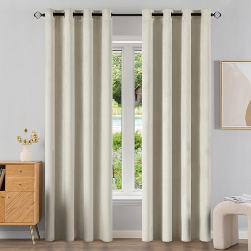 EMEMA Cortinas 100% Opacas Terciopelo para Ventana Cortina Cortina Aislantes Termicas Super Suave Grueso Anti-Ruido para Salón Habitación Dormitorio Comedor 2 Piezas 140 x 260 cm Blanco Marfil