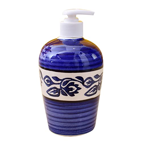 Image of Ceramic Liquid Soap Dispenser, 450 ml, Blue | Refillable Pump Bottle for Hand Wash, Lotion, Shampoo & Kitchen Use, 1 Piece