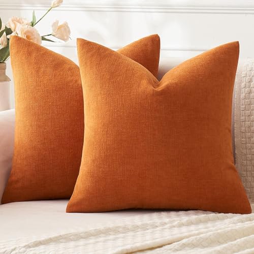 MIULEE Fall Orange Chenille Couch Throw Pillow Covers, 18x18