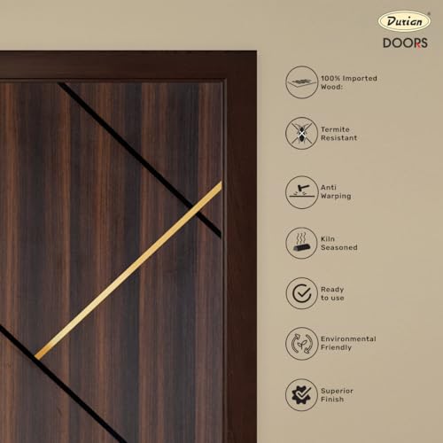 Image of Durian Wooden Door for Home and Bathroom |Laminate Finish |Termite-Resistant & Anti-Warping | 5'' Resize Option |Dark Walnut Color| 30mm Thickness |(Frame Not Included) |32 * 90 Inch (2.7x7.5Ft)