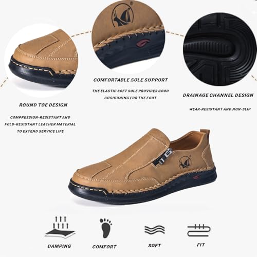 Men‘s Leather Penny Loafers Fashion Round Toe Slip On Light Hand-Sewn Soft Bottom Dress Walking Shoes Summer Casual Driving Flats3