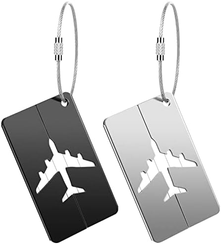 4 Pcs Luggage Tags, Aluminium Baggage Labels with Identity Name ID Card and Steel Loop Suitcase Tag Anti Loss Travel Accessories for Luggage Baggage Suitcase