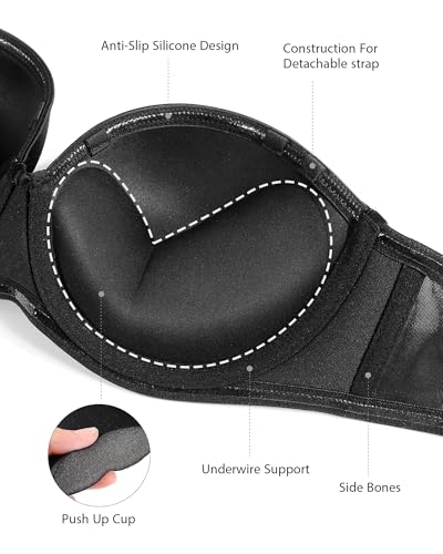 Image of HACI Push up Strapless Bra Thick Padded Demi Underwire Add a Cup Convertible Straps Tshirts Multiway