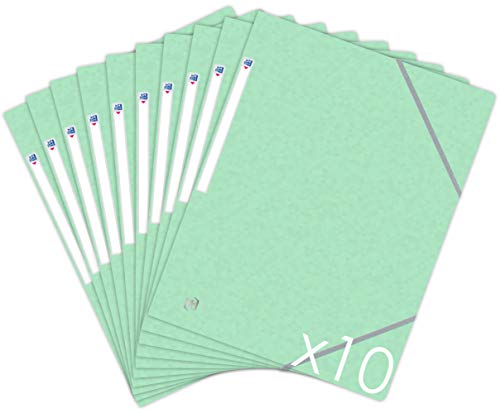 OXFORD Topfile+ Lot de 10 Chemises Cartonnees 3 Rabats Format A4 fermeture Elastiques - Pochettes Couleur Vert Pastel