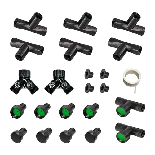 3/8 Soaker Hose Fittings Kit Garden Hose Irrigation Connectors with Two-Way Valve Connectors Tees Feeders Plugs Male & Female Connectors Drip System Parts for Garden Lawn