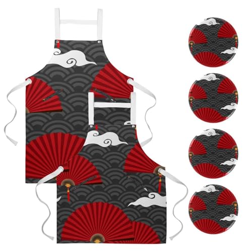 Tablier de serveuse contre les taches de cuisine et nettoyage motif asiatique