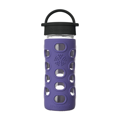 Lifefactory 12-Ounce BPA-Free Glass Water Bottle with Classic Cap and Protective Silicone Sleeve, Iris