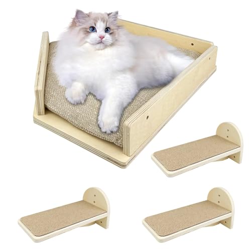 Comzantor 4er Set Kletterwand Katzen, Katzen Wandelemente, Katzentreppe Wand, Katzenbretter für Die Wand, Katzenwandmöbel Set, Katzenleiter Wand...