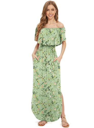 Image of LILBETTER Womens Off The Shoulder Ruffle Party Dresses Side Split Beach Maxi Dress