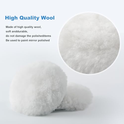Image of S SATC Wool Polishing Buffing Pad Set with 5PCS 3 Inch Wool Buffing Wheel for Drill, Hook and Loop Back Pad with M10 Drill Adapter, Compound Waxing and Polishing for Car Polisher