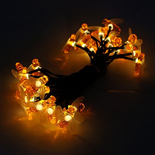 Erchen Solar Powered String Lights, 30 Cute Honeybee Led Lights, 15Ft Waterproof Fairy Decorative Light For Outdoor, Garden, Patio, Wedding, Party (Warm White) #TOP2