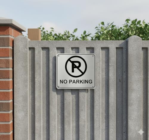 Image of NO PARKING Premium Brush Silver Black Acrylic Sign Board 6x6 Inch, Modern,Durable.Self Adhesive Ideal for office,Clinics,Malls,Hotels,Hospital,commercial space