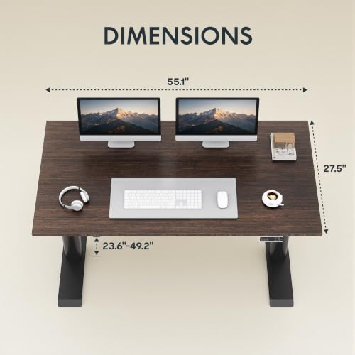 Image of FLEXISPOT E6 Pro Large 55 inch x 28 inch Organic Modern Bamboo Standing Desk, Electric Dual Motor 3-Stage Height Adjustable Desk with Oval Legs, Heavy Duty 330lbs, Walnut Bamboo Desktop, Black Frame