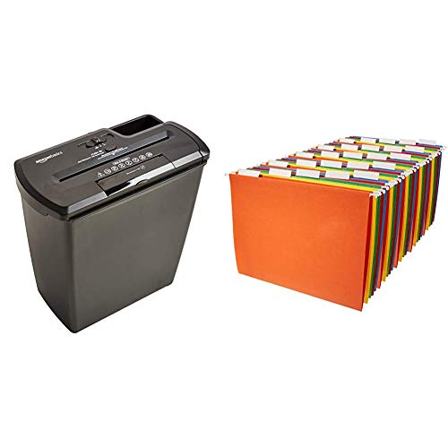 AmazonBasics 8-Sheet Strip-Cut Paper, CD and Credit Card Home Office Shredder & Hanging Organizer File Folders - Letter Size, Assorted Colors, 25-Pack