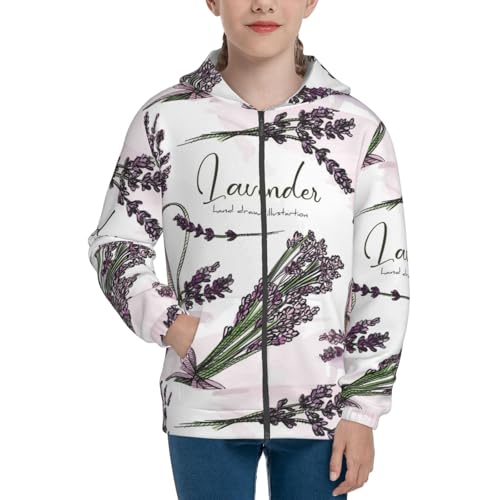 Lavender Herbs and Plants Kids Pullover Hoodies Boys Zip Up Sweatshirts Girls Athletic Clothes with Pocket3