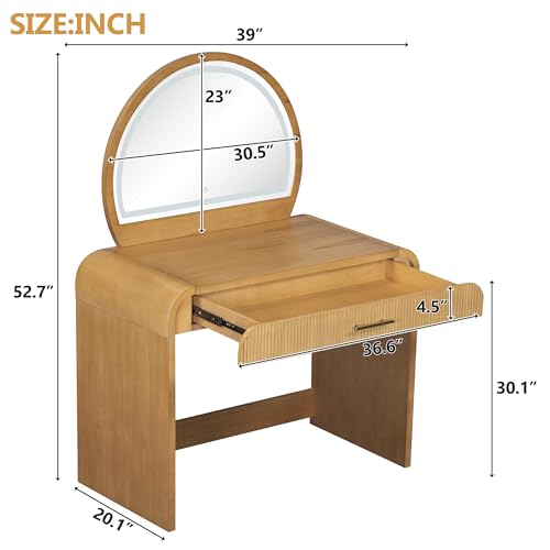 Image of JIVOIT 39 inch Vanity Table with Mirror, Makeup Vanity Table with Removable Mirror, Dressing Table with Drawer, Curved Edges and Elegant Design, Modern Dressing Table Desk for Bedroom