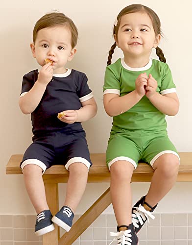 Vaenait Baby 6M-12Y Kids Boys Girls Toddler Solid Cotton Daily Short Summer Pajamas Pyjamas Sleepwear Set Macaron2