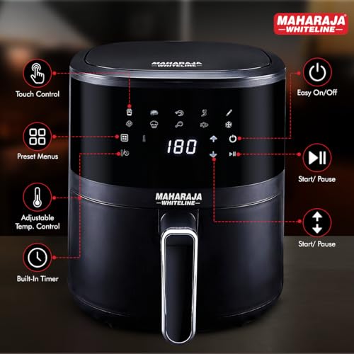 Image of Maharaja Whiteline CrispyChef Pro 1350W Digital Air Fryer (4.5L, Black) | 10-in-1 Multi-Cooking Functions | 360 Crisp Technology | Non-Stick Grill Plate | Oil-Free Healthy Cooking | 2-Year Warranty