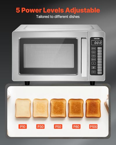 Image of VEVOR Commercial Microwave Oven, 0.9 Cu Ft, 1000W Digital Stainless Steel Countertop Microwave Oven with Touchscreen, 10 Cooking Presets, 5 Power Levels, Multi-Lock Door & Easy Clean for Restaurants