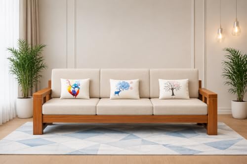 Image of Sheesham Wooden 3 Seater Sofa for Living Room | Rosewood 3 Seater Cushion Sofa for Home & Office | Solid Wood Sofa Set for Lounge (Honey Finish, 3 Seater)