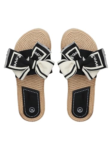 Image of GORGLITTER Women's Bow Flat Sandals Open Toe Slip On Slide Slipper Shoes | Sandals Women Comfortable, Dressy Sandal Women, Y2k Shoes, Dress Slippers for Women, Flats