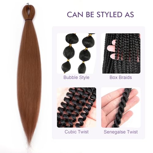Pre-stretched Braiding Hair - 30 Inch 8 Packs Brown Braiding Hair For Twist or Box Braids, Yaki Texture Hot Water Setting Synthetic Long Braiding Hair Extensions (30 Inch, #30-8P) - Image 5