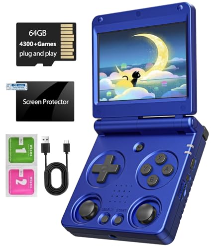 Image of Anbernic RG34XXSP Foldable Retro Handheld Game with 3.4 Inch IPS Screen Linux System Built-in 64G TF Card 5000+ Games Handheld Emulator Support 5G WiFi Bluetooth TV Output(Metallic Blue)