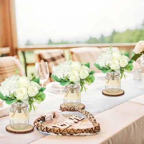 Set 6 Mason Jar Table Centerpiece - Wedding Centerpieces for Tables, Mason Jar Flower Centerpiece Vases Decor- Boho Farmhouse Rustic for Engagement, Bridal Shower, Wedding, Versatile Decor (White) - Thumbnail 6
