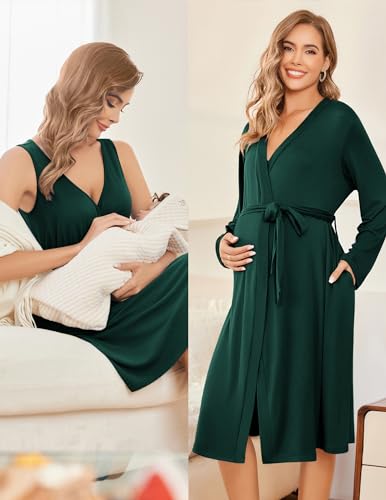 Image of Ekouaer Maternity Nursing Gown and Robe Set Labor Delivery Nursing Nightgowns for Breastfeeding Pregnancy Clothes