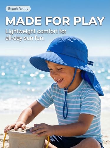 Image of icolor Kids Sun Hat UPF50+ Sun Protection Bucket Hat Toddler Summer Beach Play Hats with Neck Flap for Girl Boy Ages 3~10