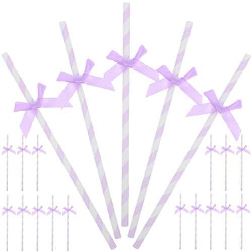 Pitillos desechables de papel con lazo morado 20 cm miniatura 1