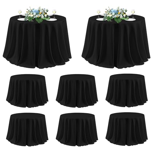 Image of sancua 120 Inch Round Tablecloth Black, 8 Pack - Circle Polyester Fabric Table Cloth for Wedding Party Reception Banquet Birthday, Washable Formal Table Cover (Fit 48-96 Inch Tables)
