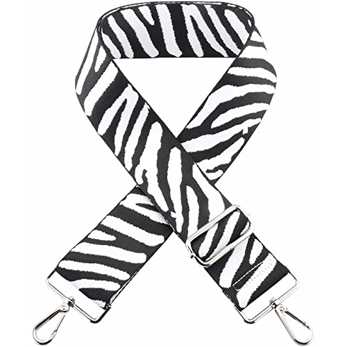 Kiwochy Correa Bolsillo Bandolera Bandolera Ancha Bolsos Mano Negros con Estampado Cebra Bandolera Correas Lona Ancho 2' Longitud Ajustable 31.5-51' mosquetón Dorado para Bolsos Bolsos