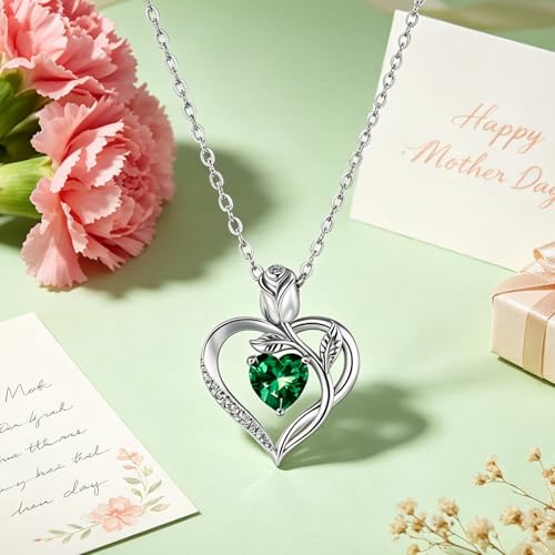 Image of Heart Birthstone Necklace for Women I Love You