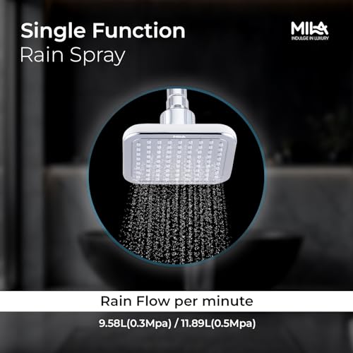 Image of Mila Classique Single Function Overhead Shower Head | Rain| White Nozzle Chrome Finish Square Showerhead for Wall Mount | Durable ABS Body, Wide Coverage, Easy Install | Bathroom Fitting (100*100mm)
