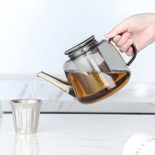 Easyworkz Borosilicate Glass Teapot 50oz with Large Stainless Steel Removable Loose Tea Infuser for Fruit Herbal and Infusion, Smoke Grey - Image 3