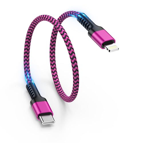 Image of GAEF Type C Lightning Cable, Short iPhone Charging Cable, 30cm Genuine PD 25W MFi Certified Fast Charge & Fast Data Transfer USB-C to Lightning Cable, 0.3m Heavy Duty Nylon Type-C to iPhone Charger