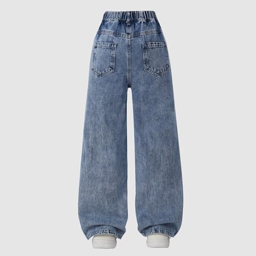 Pantalon en jean ample filles ado avec franges design denim décontracté et souple - 4