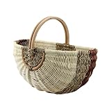 Gran Cesta de Compra de Ratán y Algas Marinas – Cesta de Picnic Trenzada a Mano con Asa – 39x26x20 cm – Cesta de Mercado Robusta y Estable – Diseño Vintage – Marrón