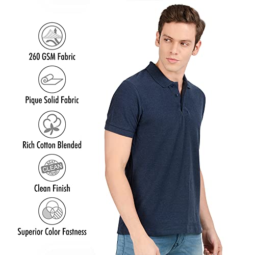 Image of AWG ALL WEATHER GEAR Men's Cotton Regular Fit Solid Polo Neck T-Shirt Navy Blue Melange