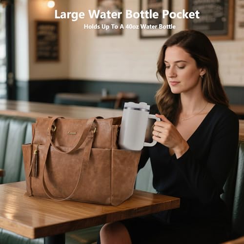 LOVEVOOK Laptop Tote Bag for Women 15.6 Inch Vintage Work Bag with Large Cup Holder, Waterproof Computer Teacher Bag2