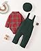 Renotemy Baby Boy Clothes Fall Winter Spring Gentleman Outfits Red Plaid Flannel Bodysuit+Green Corduroy Overalls+Beret Hat Vintage Formal Church Wedding Golf Photoshoot Outfit for 6-12 Months Boys